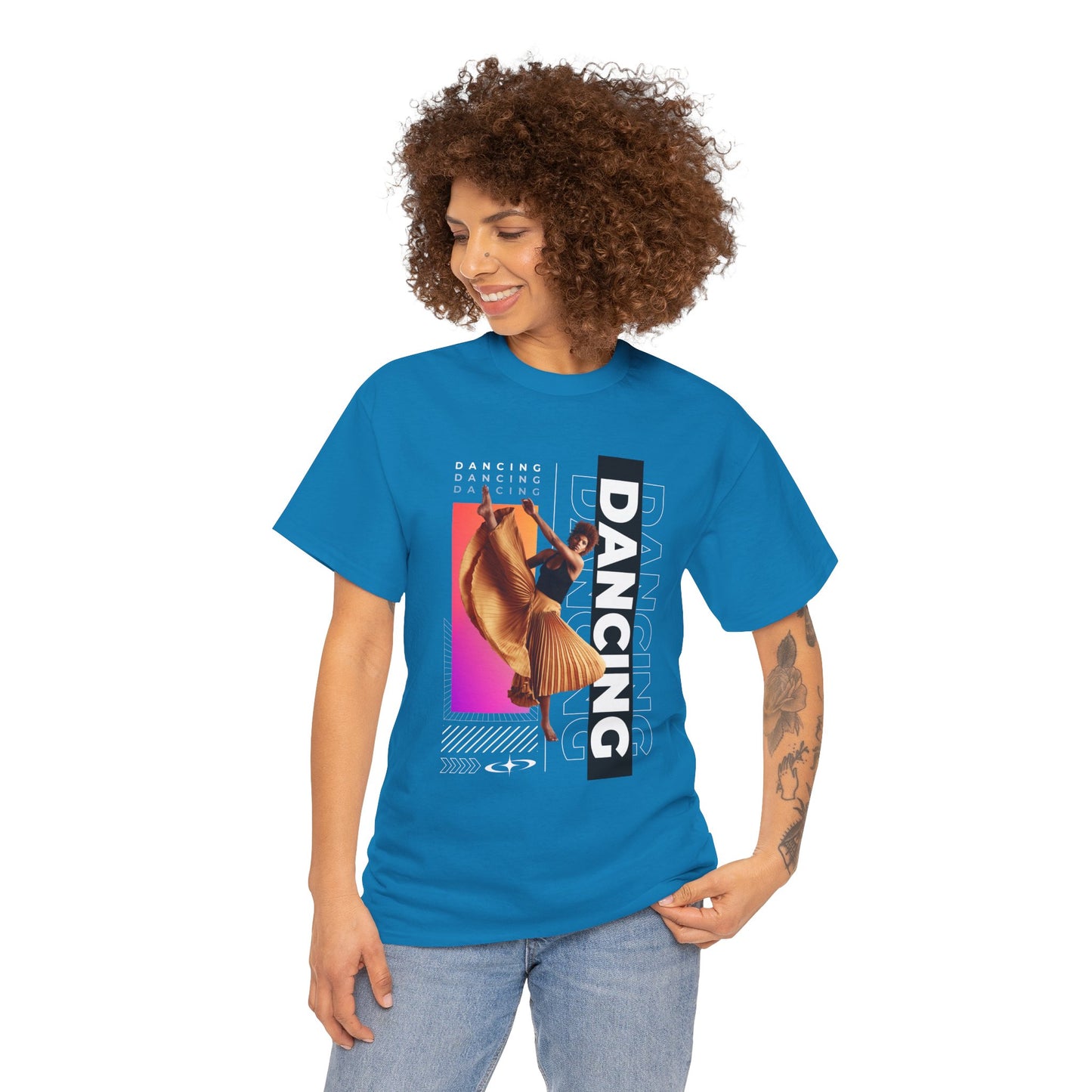 “Dancing” Streetwear-Inspired Female Dancer Unisex Heavy Cotton Tee – Urban Dance Graphic T-Shirt for Performers and Dance Lovers