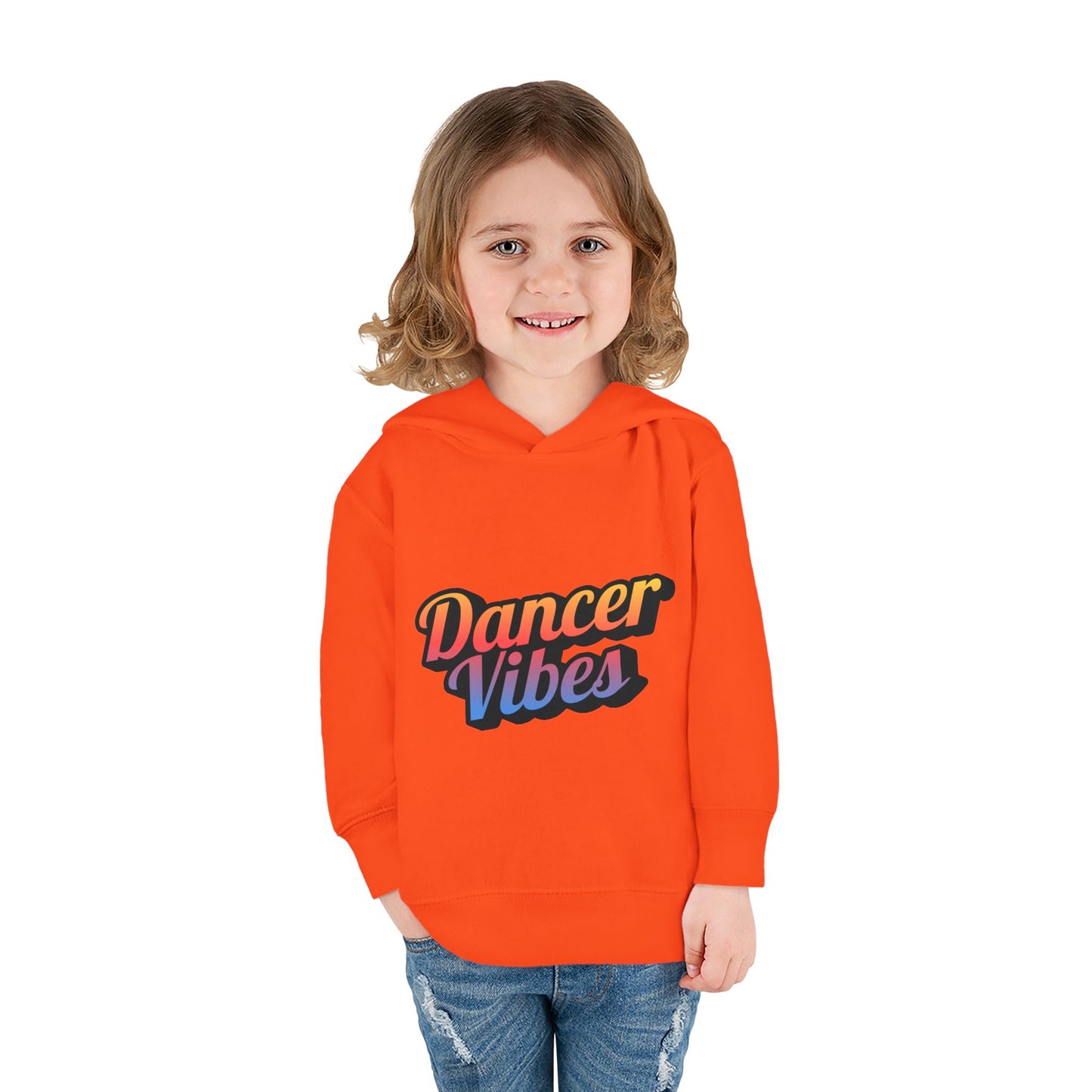 "Dancer Vibes" Toddler Pullover Hoodie – Colorful Dance-Themed Text Graphic Fleece Sweatshirt for Kids