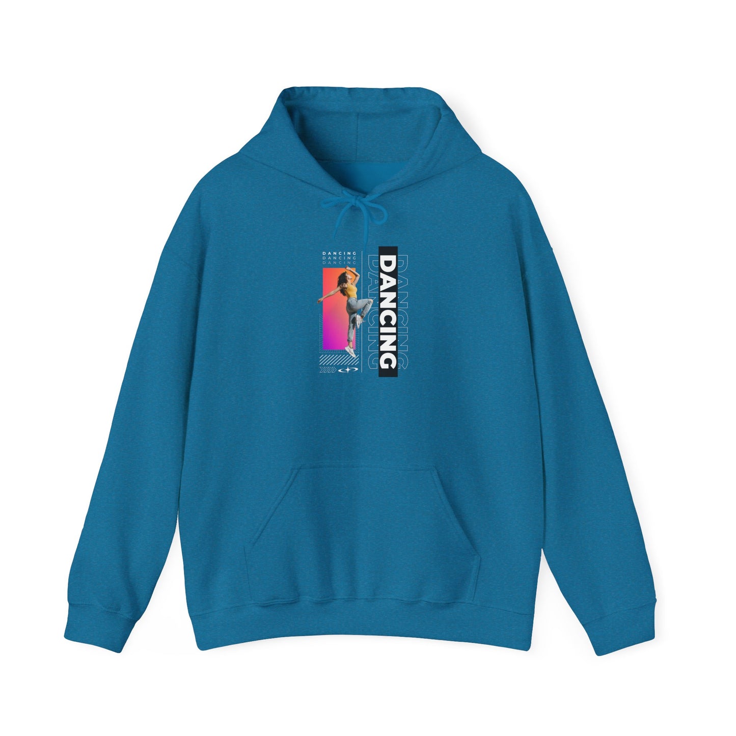 Dancing” Text with Streetwear-Style Female Dancer Graphic - Unisex Heavy Blend™ Hooded Sweatshirt – Cozy Dance Hoodie for Ballet & Hip-Hop Enthusiasts