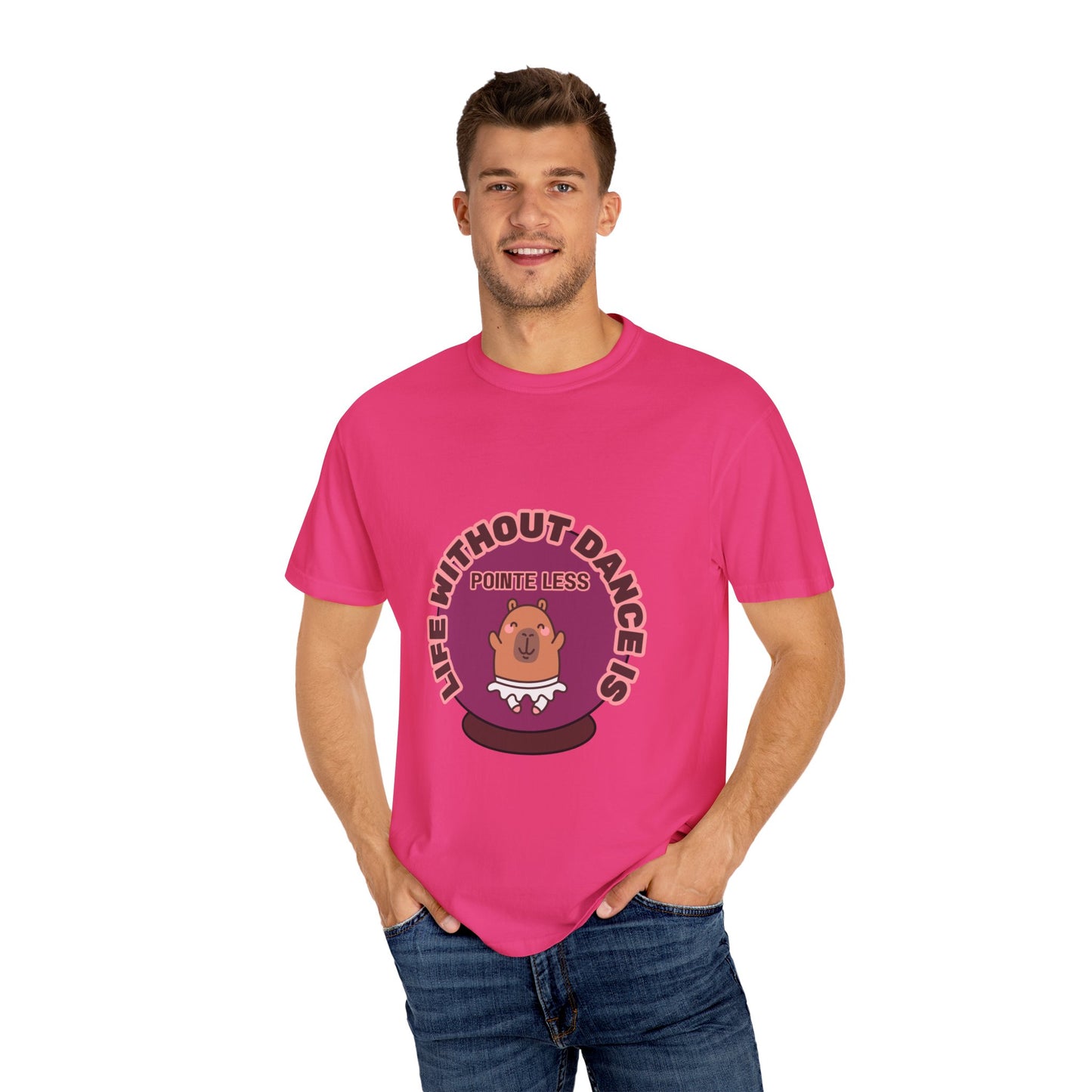 "Life Without Dance is Pointeless" Unisex Garment-Dyed T-Shirt – Cute Dancing Capybara Graphic Tee – Funny Dance Shirt for Animal Lovers & Performers