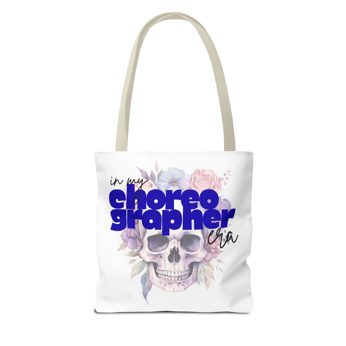 In My Choreographer Era Tote Bag with Colored Handles – Pastel Floral Skull Dance-Inspired Carryall