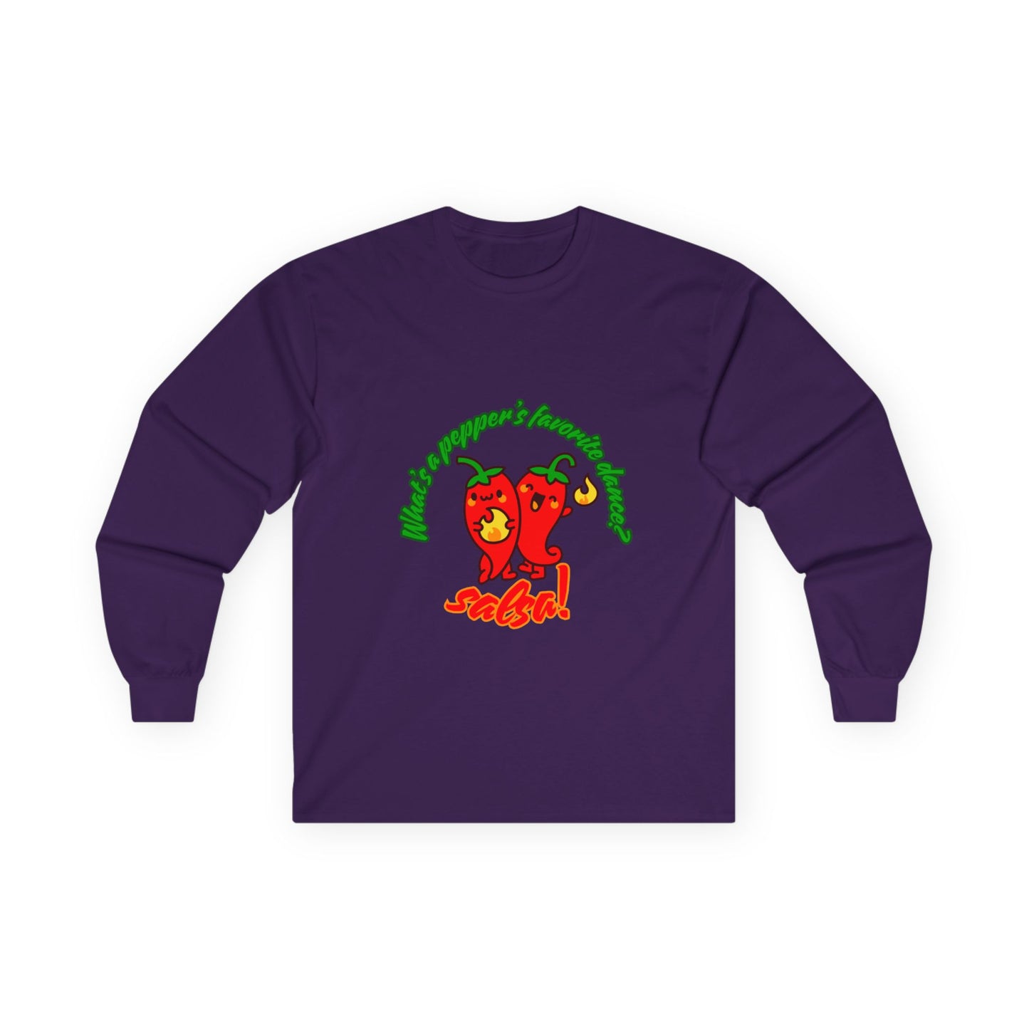 "What’s a Pepper’s Favorite Dance? Salsa!" Unisex Long Sleeve Tee – Funny Dance Pun Shirt with Cute Pepper Graphic for Dancers & Food Lovers