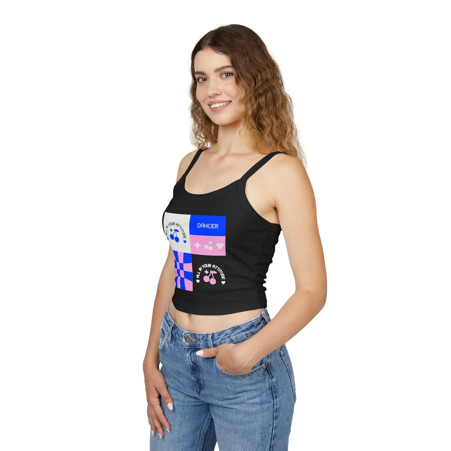 "Dancer – All in Your Attitude" Women’s Spaghetti Strap Tank Top – Retro Dance Graphic | Bold & Stylish Tank for Confident Dancers and Performers