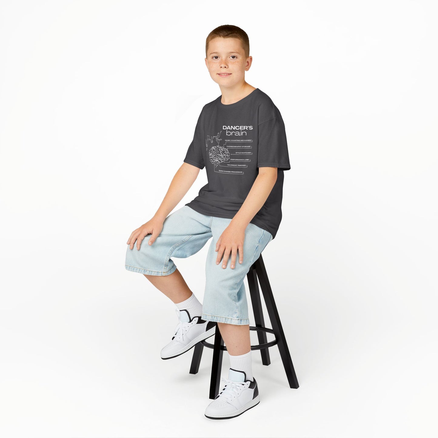 “Dancer’s Brain” Youth Short Sleeve Tee with Funny Dance Brain Graphic – Personalized Dance T-Shirt for Kids & Teens, Custom Name or Studio Option