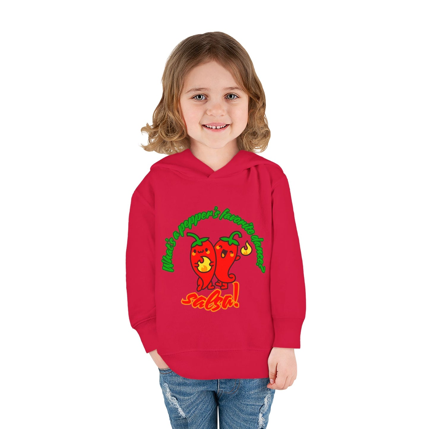 "What's a Pepper's Favorite Dance? Salsa!" Toddler Fleece Dance Hoodie – Funny Colorful Pullover for Kids