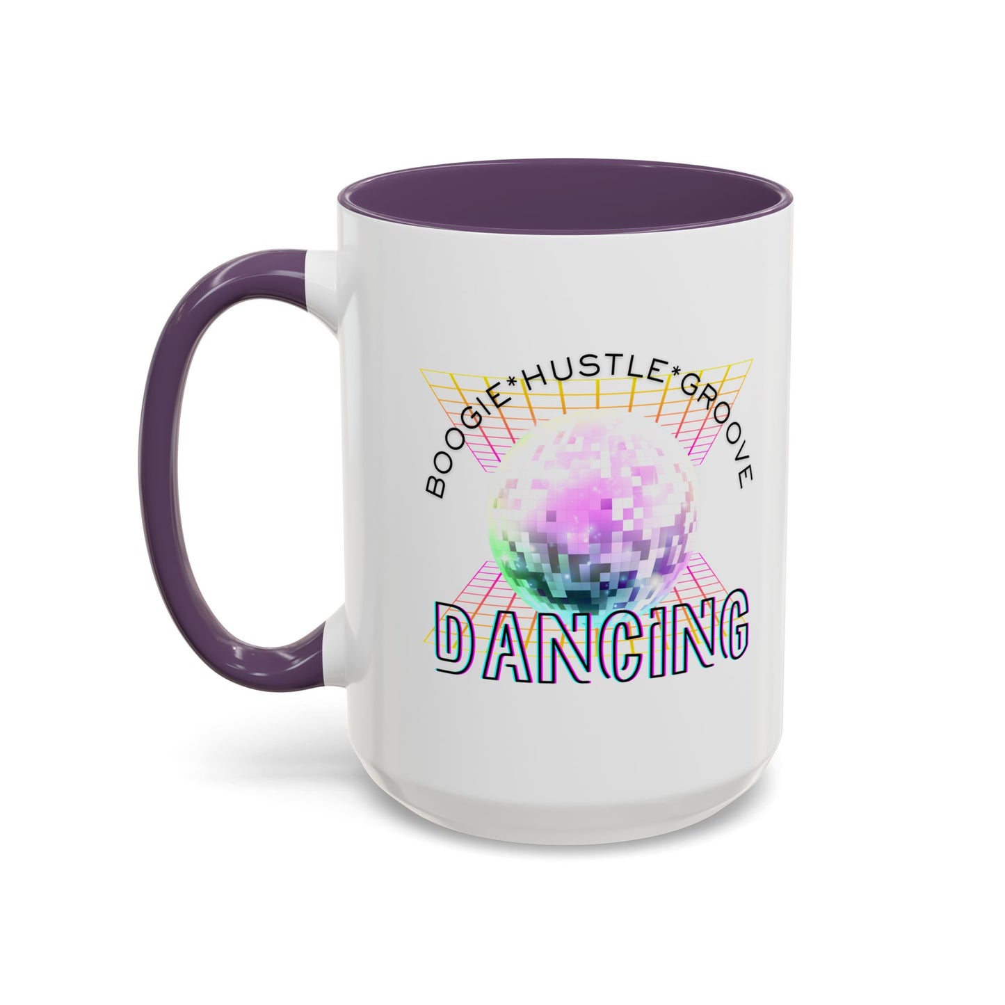 "Boogie, Hustle, Groove - Dancing" Disco Accent Coffee Mug – Fun Retro Dance Gift for Coffee Lovers