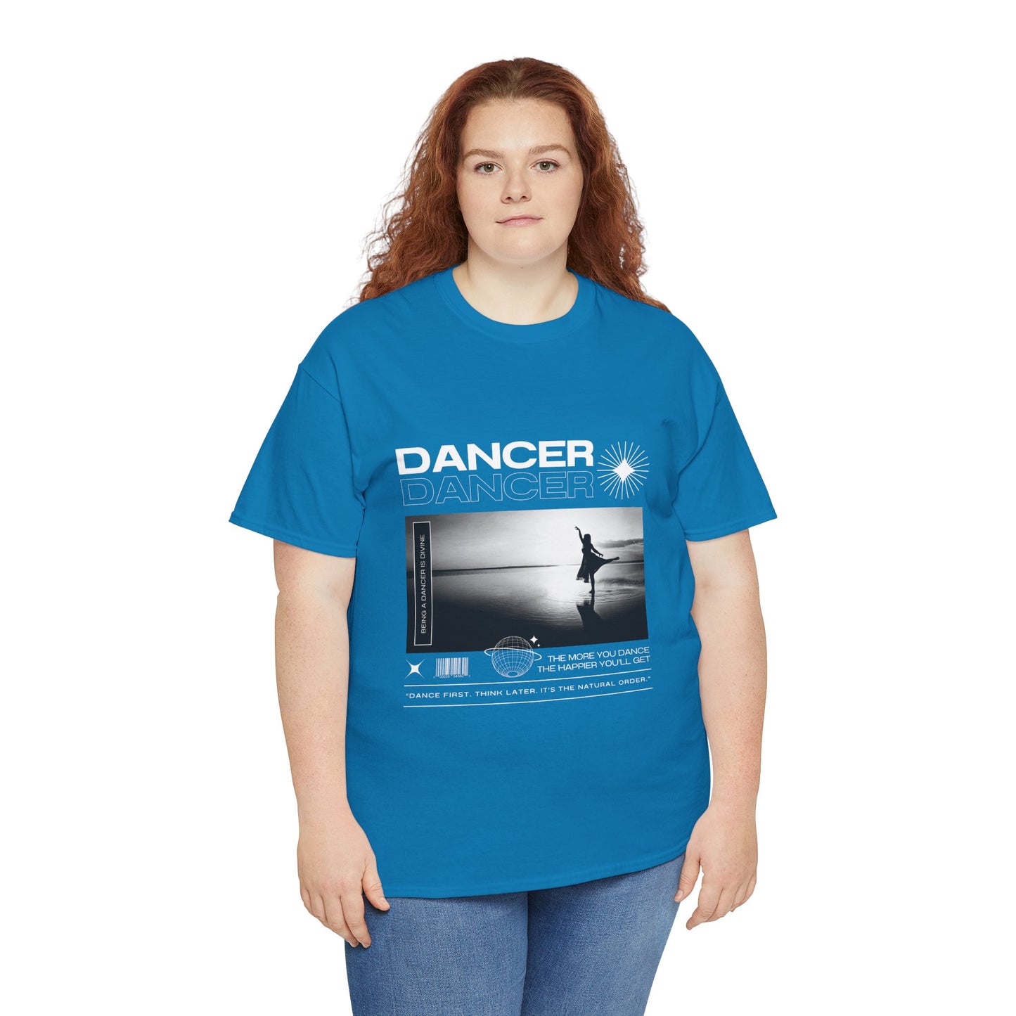 "Dancer" Arabesque Beach Scene Unisex Heavy Cotton Tee – Streetwear-Inspired Ballet Dance Graphic T-Shirt