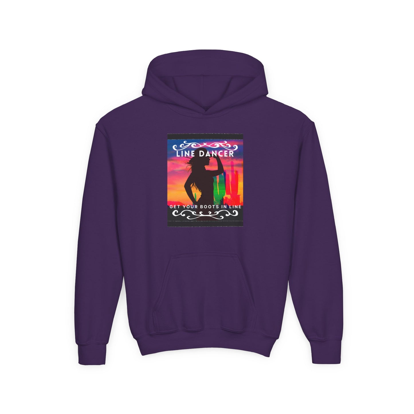 "Line Dancer" Youth Hoodie – Western Country Dance Graphic – 'Get Your Boots in Line' Unisex Pullover for Kids