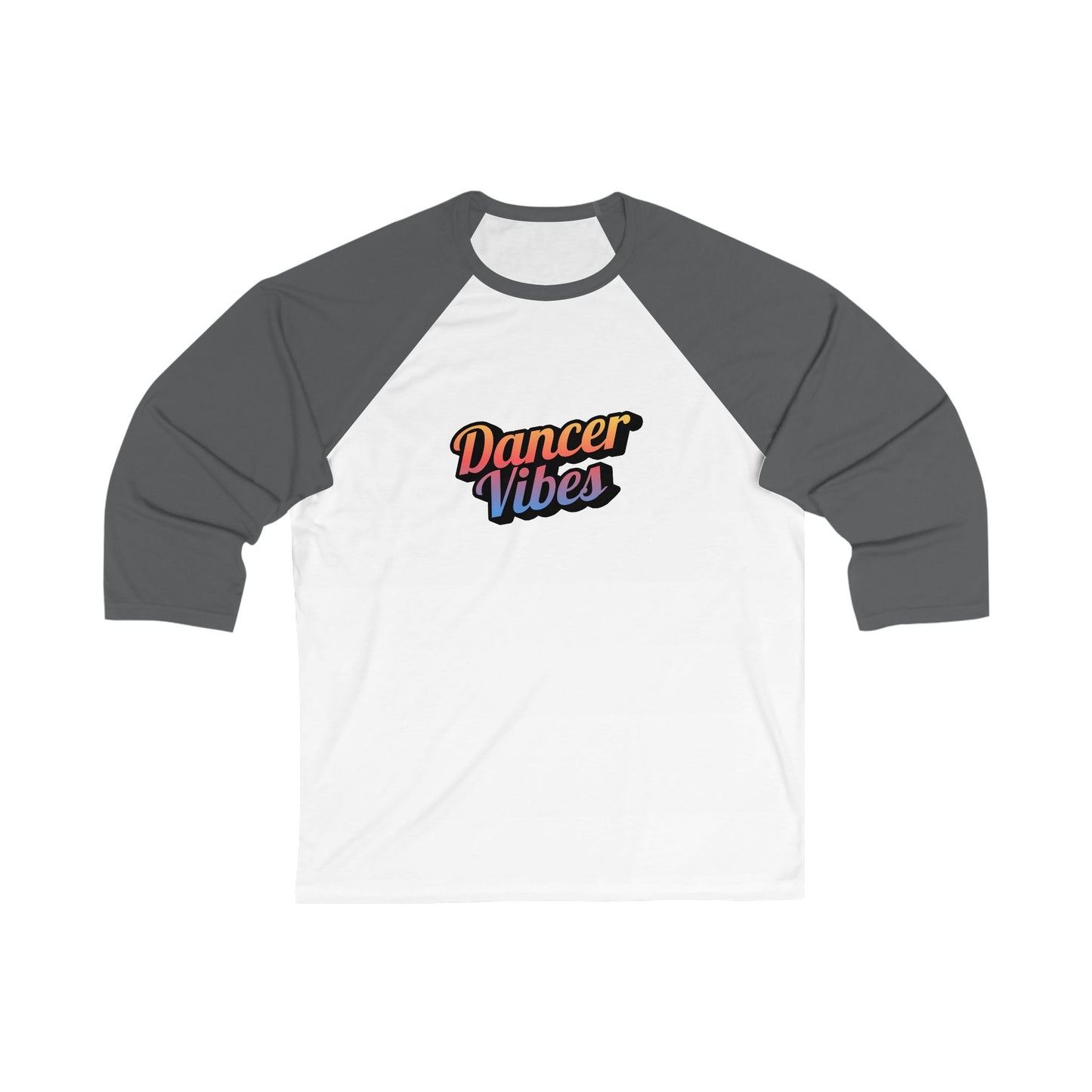 "Dancer Vibes" Unisex 3/4 Sleeve Baseball Tee – Colorful Text Graphic Dance Shirt for Dancers & Performers