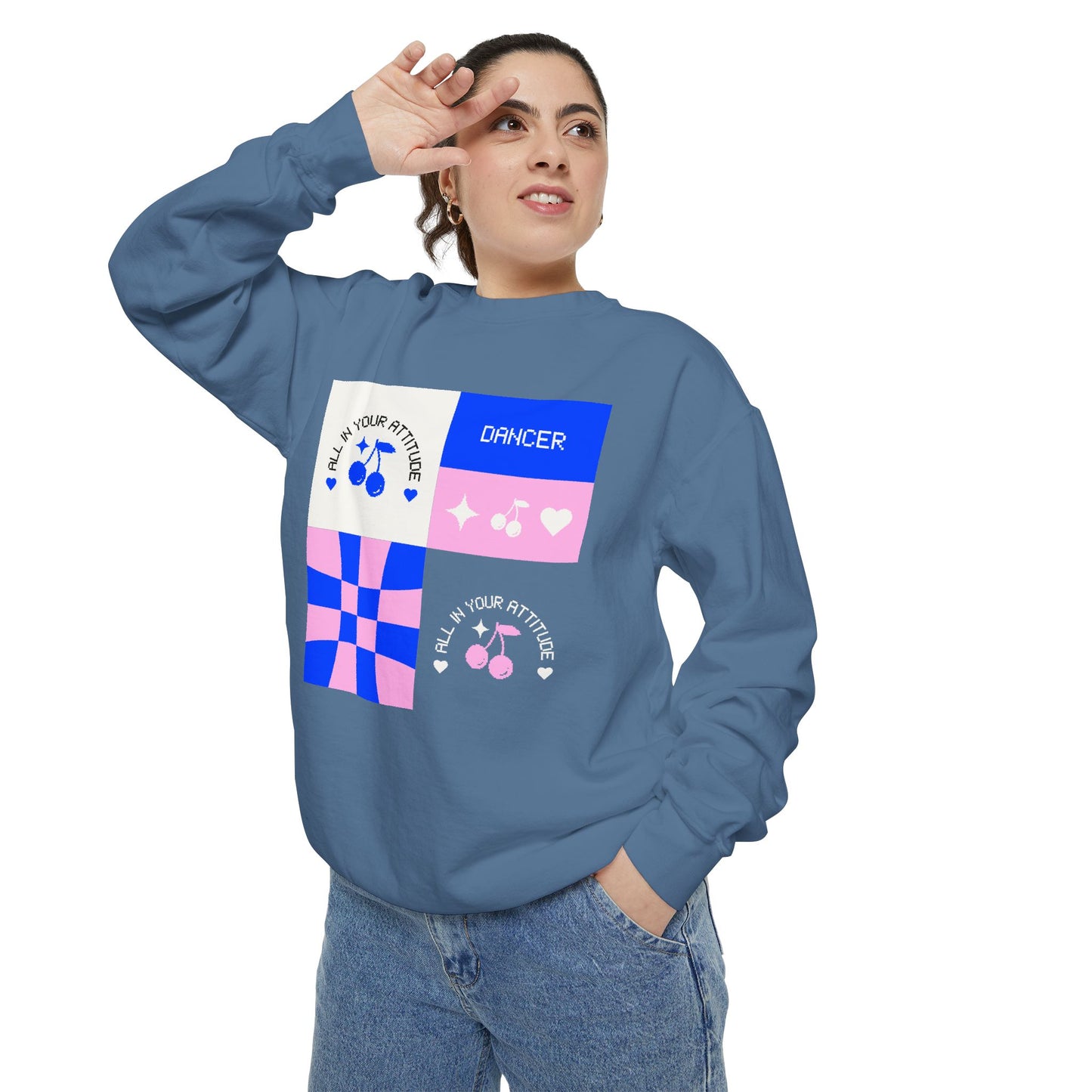 "Dancer – All in Your Attitude" Unisex Lightweight Crewneck Sweatshirt – Retro-Inspired Dance Graphic Pullover for Confident Movers & Performers