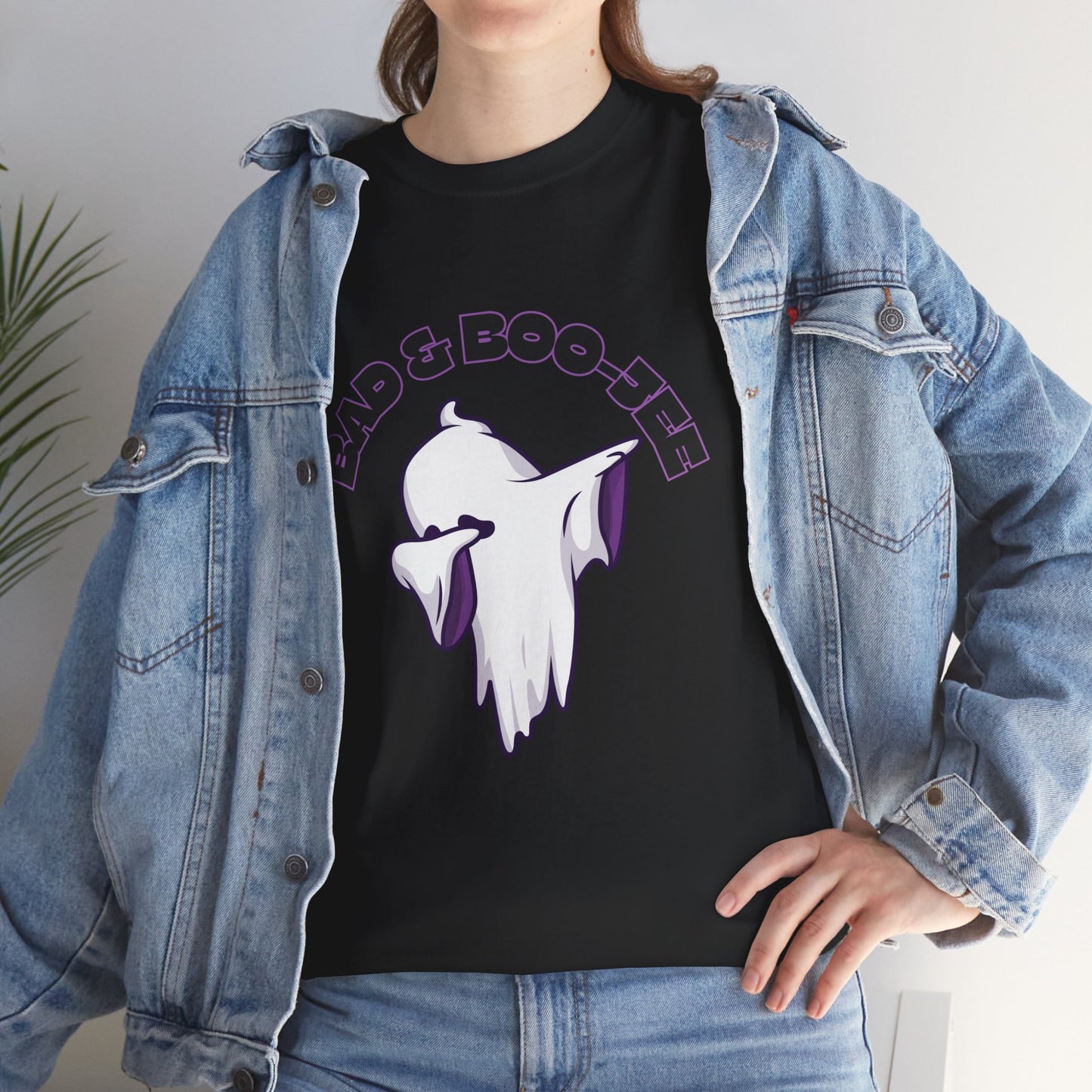 “Bad & Boo-jee” Funny Halloween Dance T-Shirt with Cute Ghost Dab Graphic - Unisex Heavy Cotton Tee