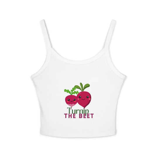 "Turnip the Beet" Women’s Spaghetti Strap Tank Top – Cute Veggie Dance Graphic | Funny Dance Pun Shirt for Dancers & Music Lovers