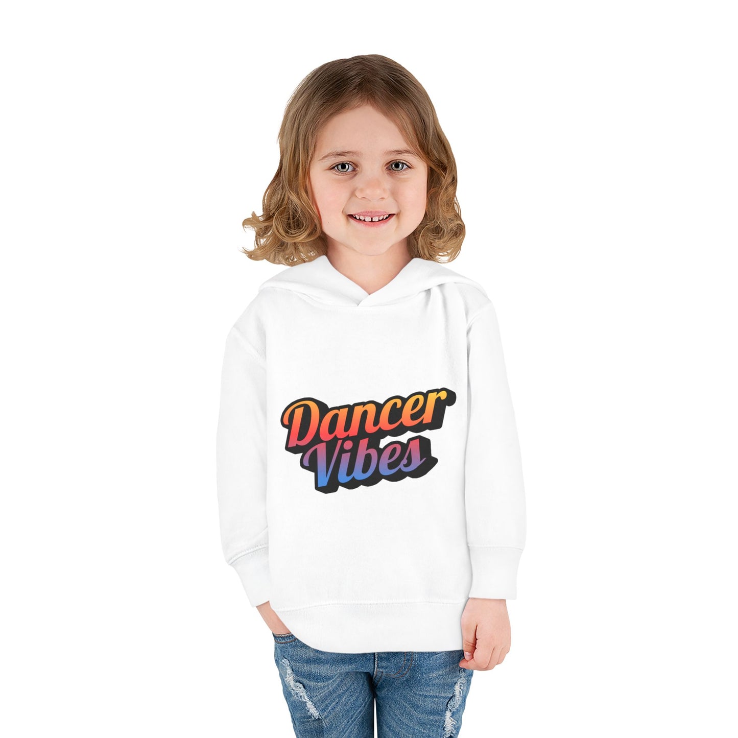 "Dancer Vibes" Toddler Pullover Hoodie – Colorful Dance-Themed Text Graphic Fleece Sweatshirt for Kids