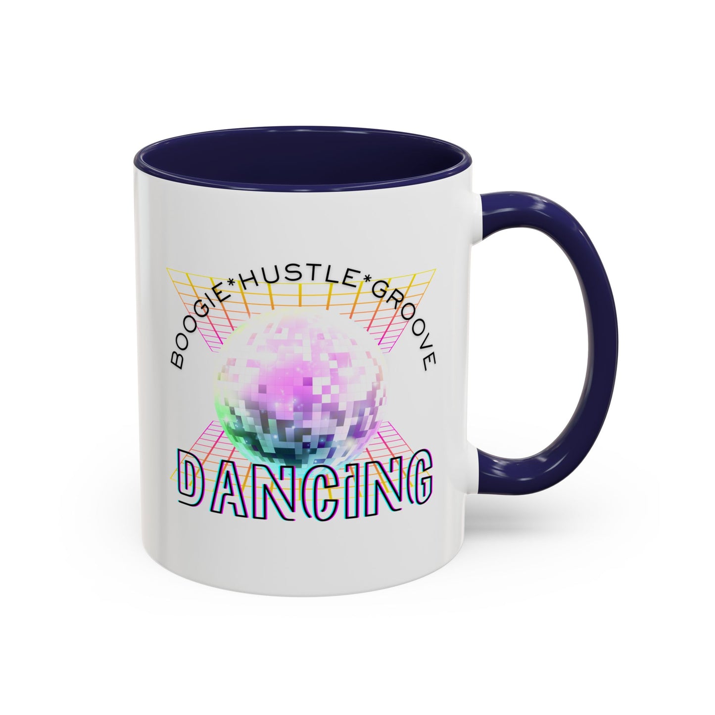 "Boogie, Hustle, Groove - Dancing" Disco Accent Coffee Mug – Fun Retro Dance Gift for Coffee Lovers
