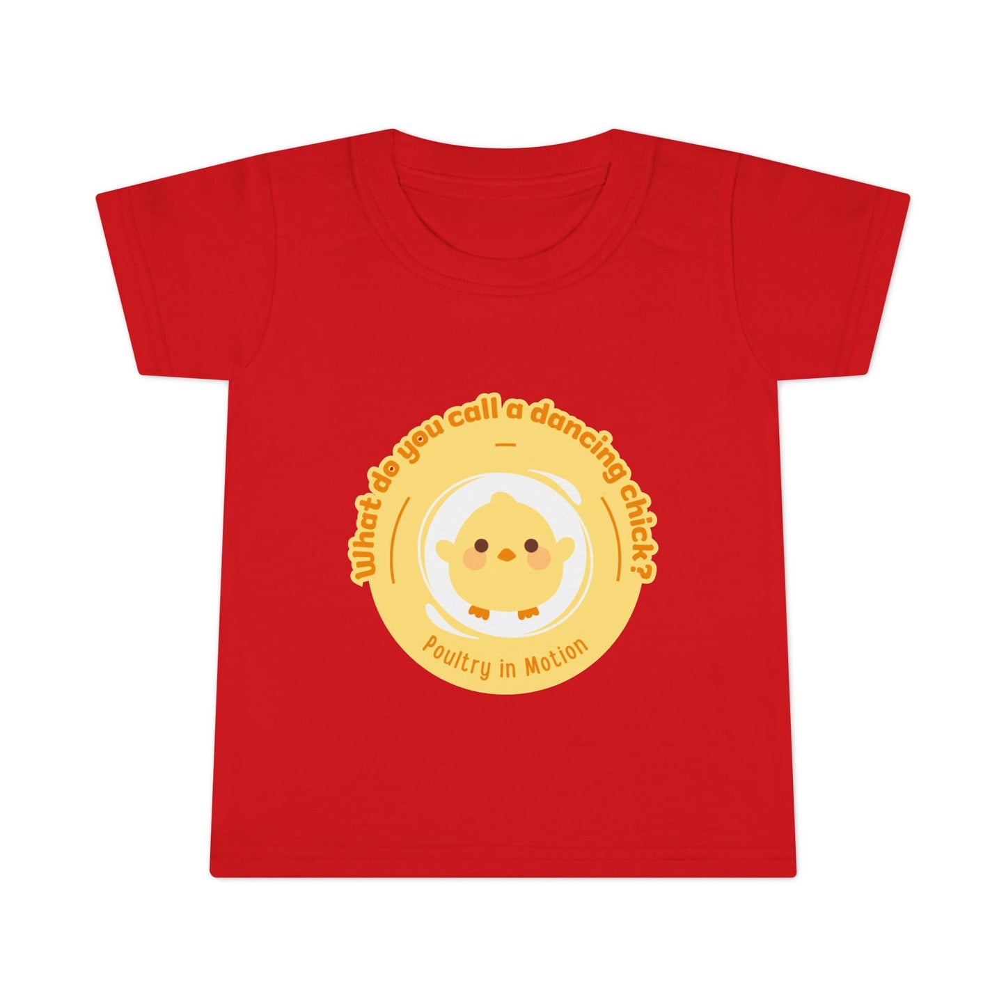 "What Do You Call a Dancing Chick? Poultry in Motion" Toddler Dance T-Shirt – Cute Chicken Graphic Short Sleeve Tee for Kids
