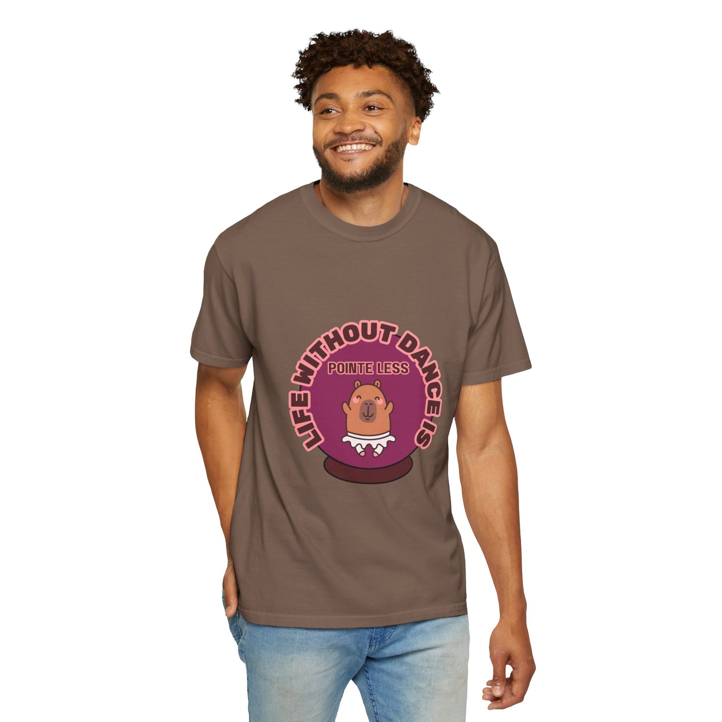 "Life Without Dance is Pointeless" Unisex Garment-Dyed T-Shirt – Cute Dancing Capybara Graphic Tee – Funny Dance Shirt for Animal Lovers & Performers