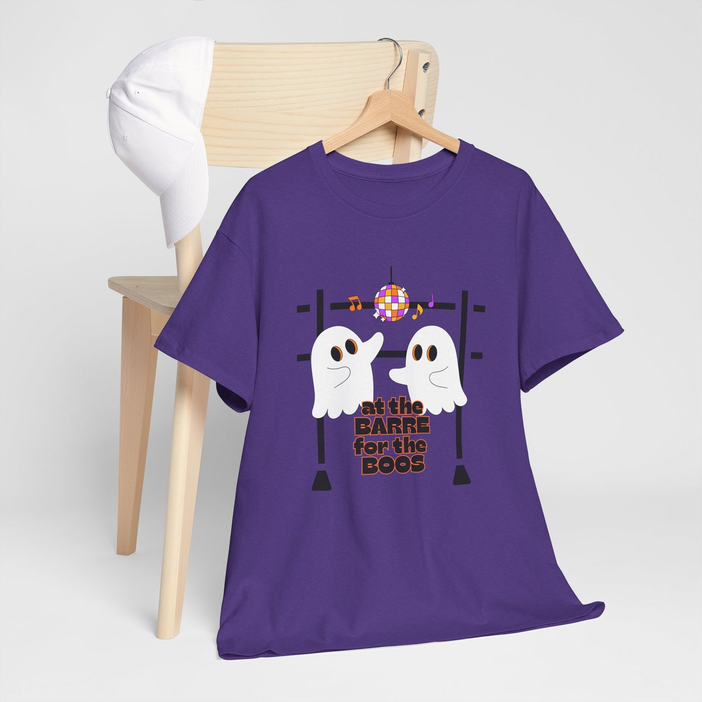 “At the Barre for the Boos” Dance Halloween T-Shirt with Cute Ghost Ballet Graphics - Unisex Heavy Cotton Tee