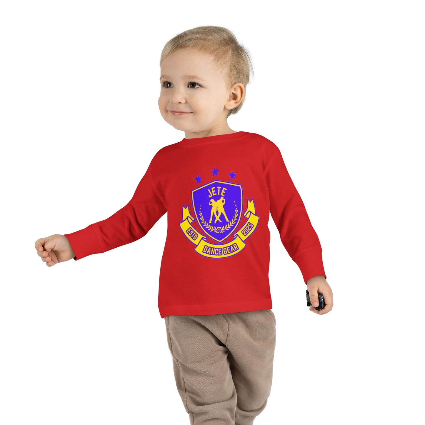 "Jeté Dance Gear" Toddler Dance T-Shirt – Collegiate-Inspired Dancer Graphic Long Sleeve Tee for Kids