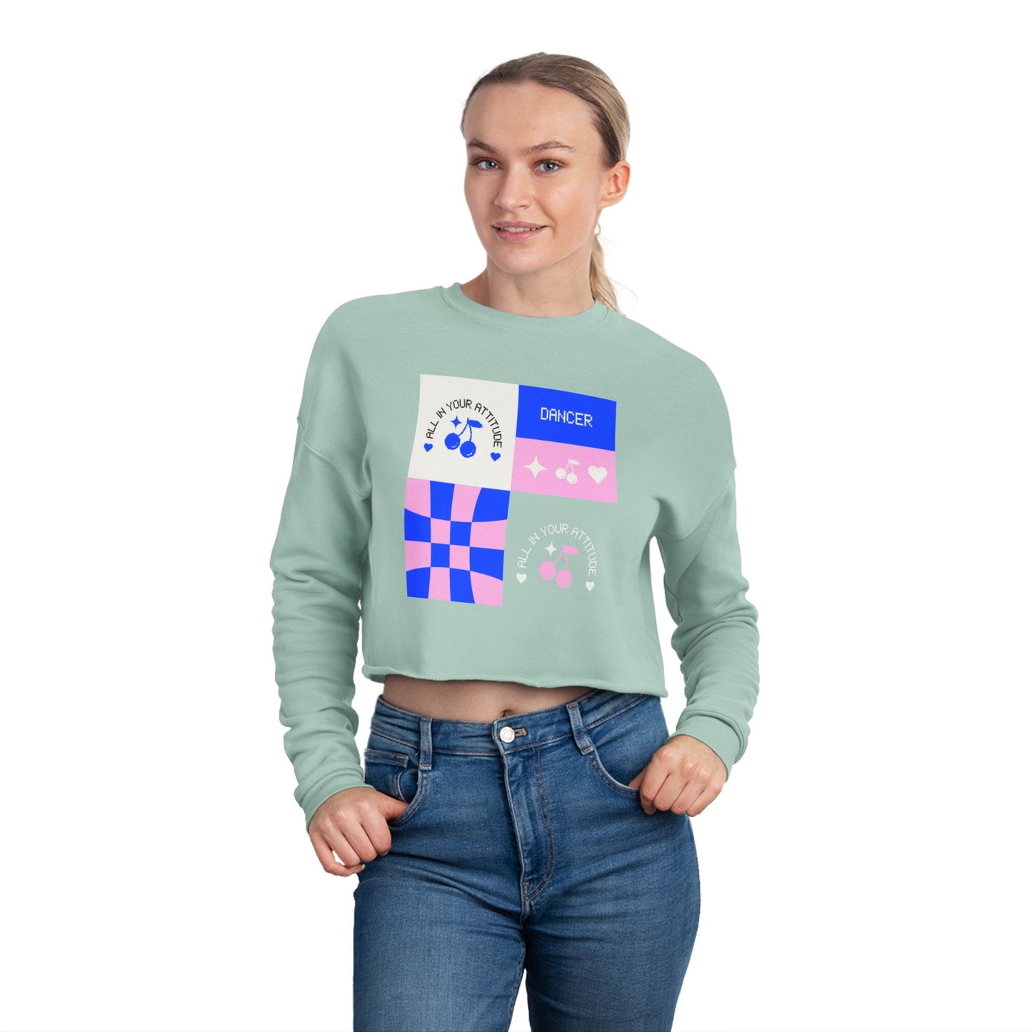 "Dancer – All in Your Attitude" Women’s Cropped Dance Sweatshirt – Retro Graphic Design | Stylish Dance Apparel for Confident Movers