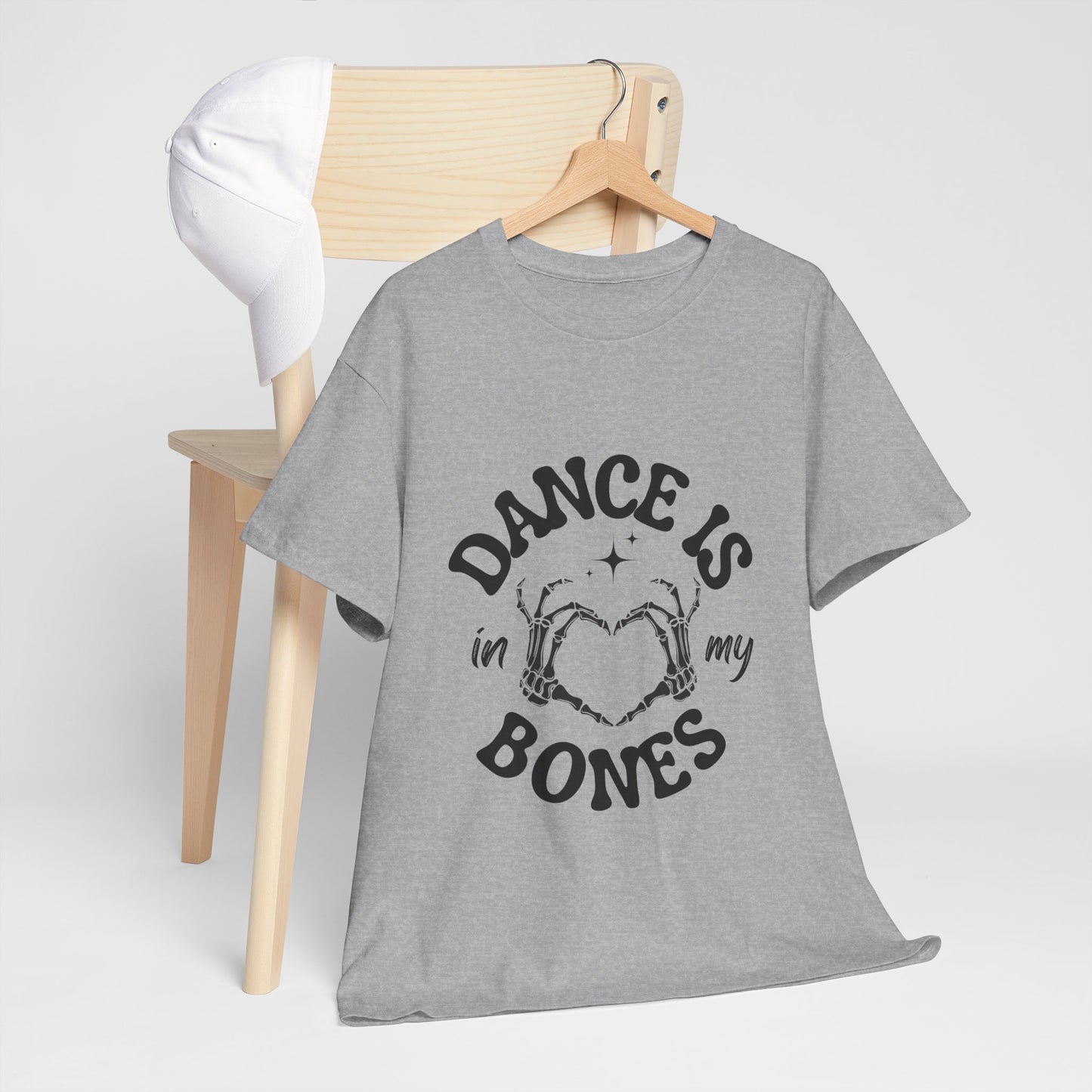 “Dance Is in My Bones” Halloween Dance T-Shirt with Cute Skeleton Heart Graphic - Unisex Heavy Cotton Tee