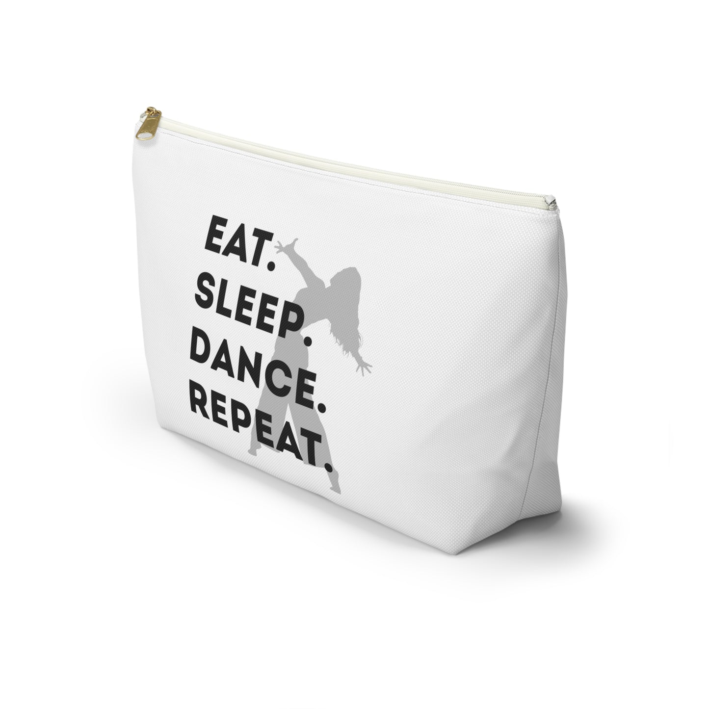 “Eat Sleep Dance Repeat” Makeup Bag – Bold Dancer Graphic – Dance-Themed Zipper Pouch for Cosmetics, Accessories & Travel Essentials