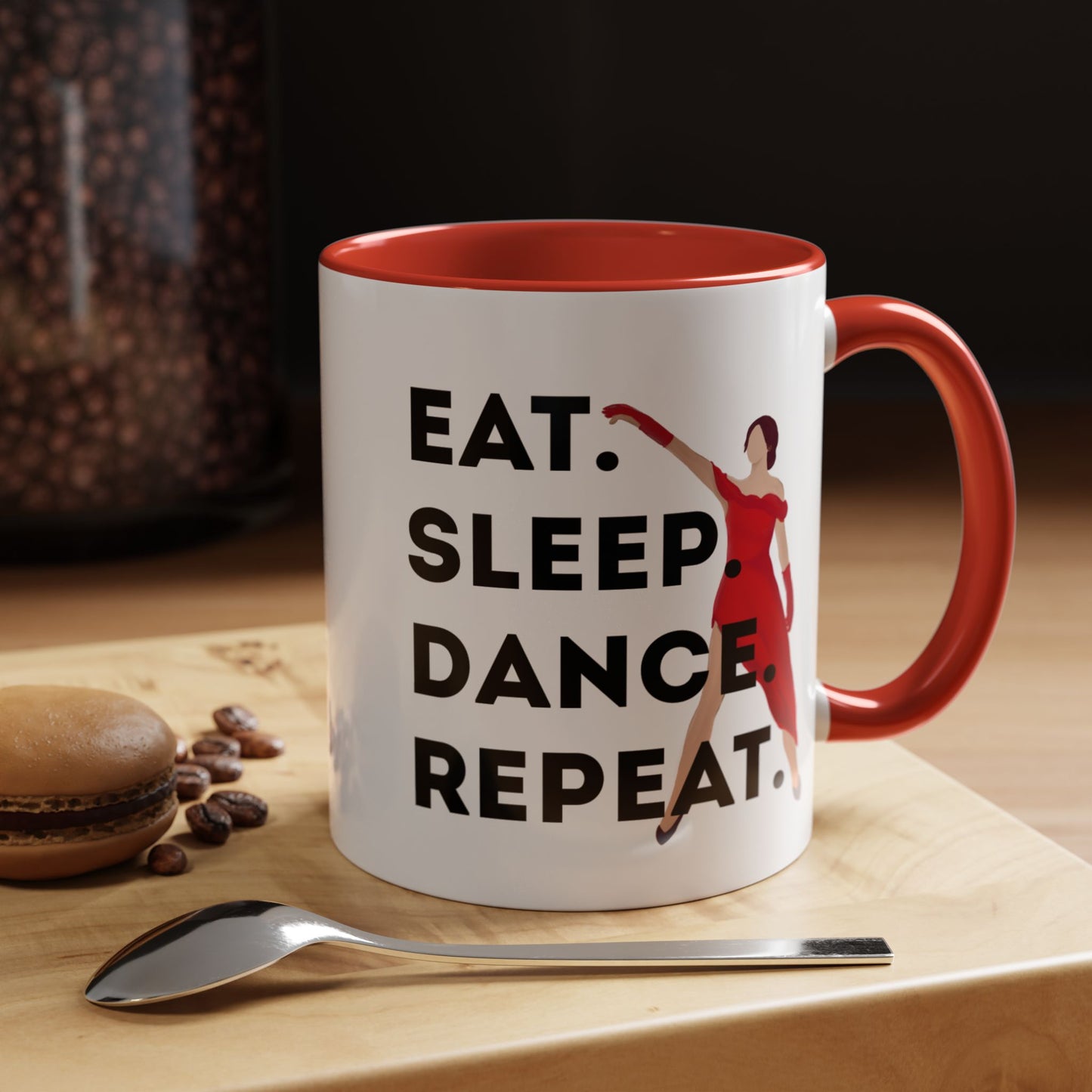 "Eat Sleep Dance Repeat" Accent Coffee Mug – Bold Dancer Graphic Ceramic Mug for Dance Lovers