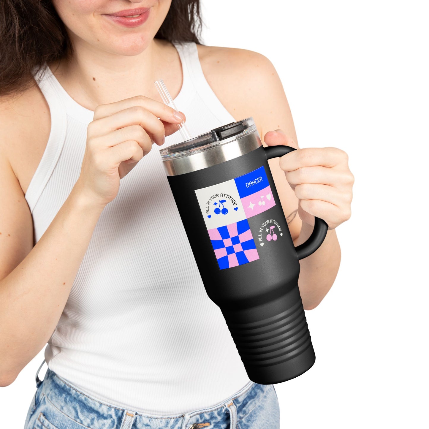 "All in Your Attitude" – 40oz Insulated Stainless Steel Travel Mug with Bold Motivational Graphic | Dance-Inspired Hydration Tumbler