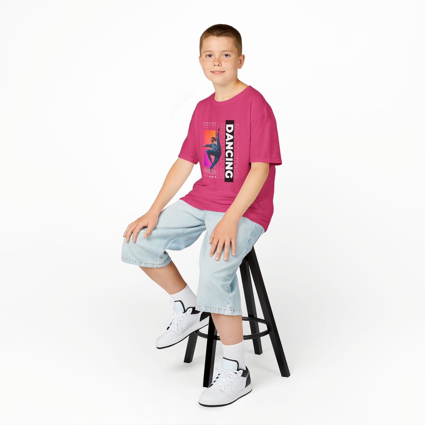 “Dancing” Youth Short Sleeve T-Shirt – Streetwear-Inspired Male Dancer Graphic – Trendy Kids Dance Apparel Tee