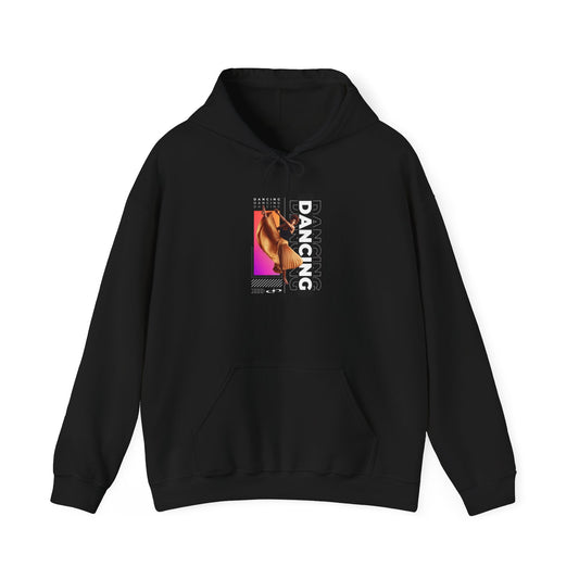 "Dancing” Text with Streetwear-Style Female Dancer Graphic - Unisex Heavy Blend™ Hooded Sweatshirt – Cozy Dance Hoodie for Ballet & Hip-Hop Enthusiasts