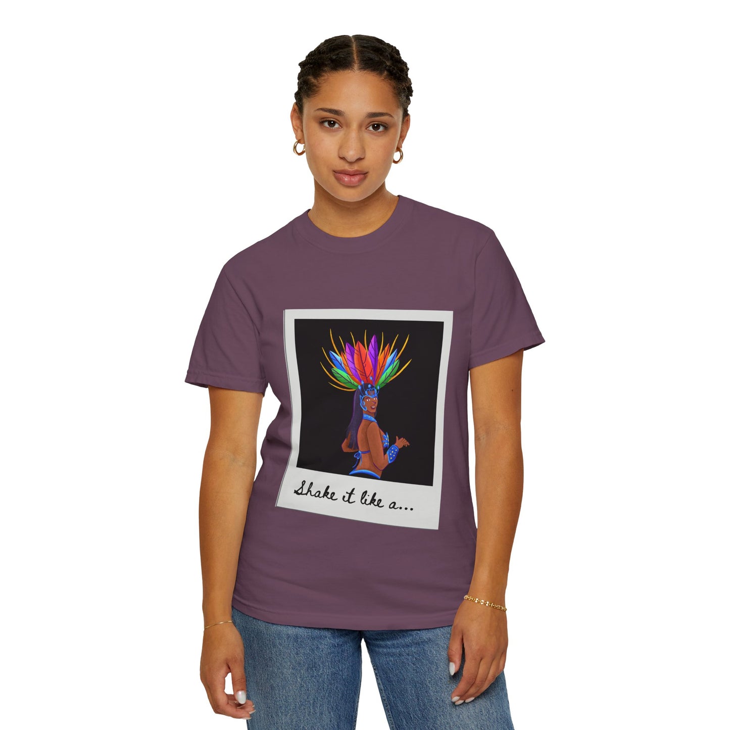 "Shake It Like a Samba Star" Unisex Garment-Dyed Dance T-Shirt – Bold Carnival-Inspired Graphic Tee for Dancers