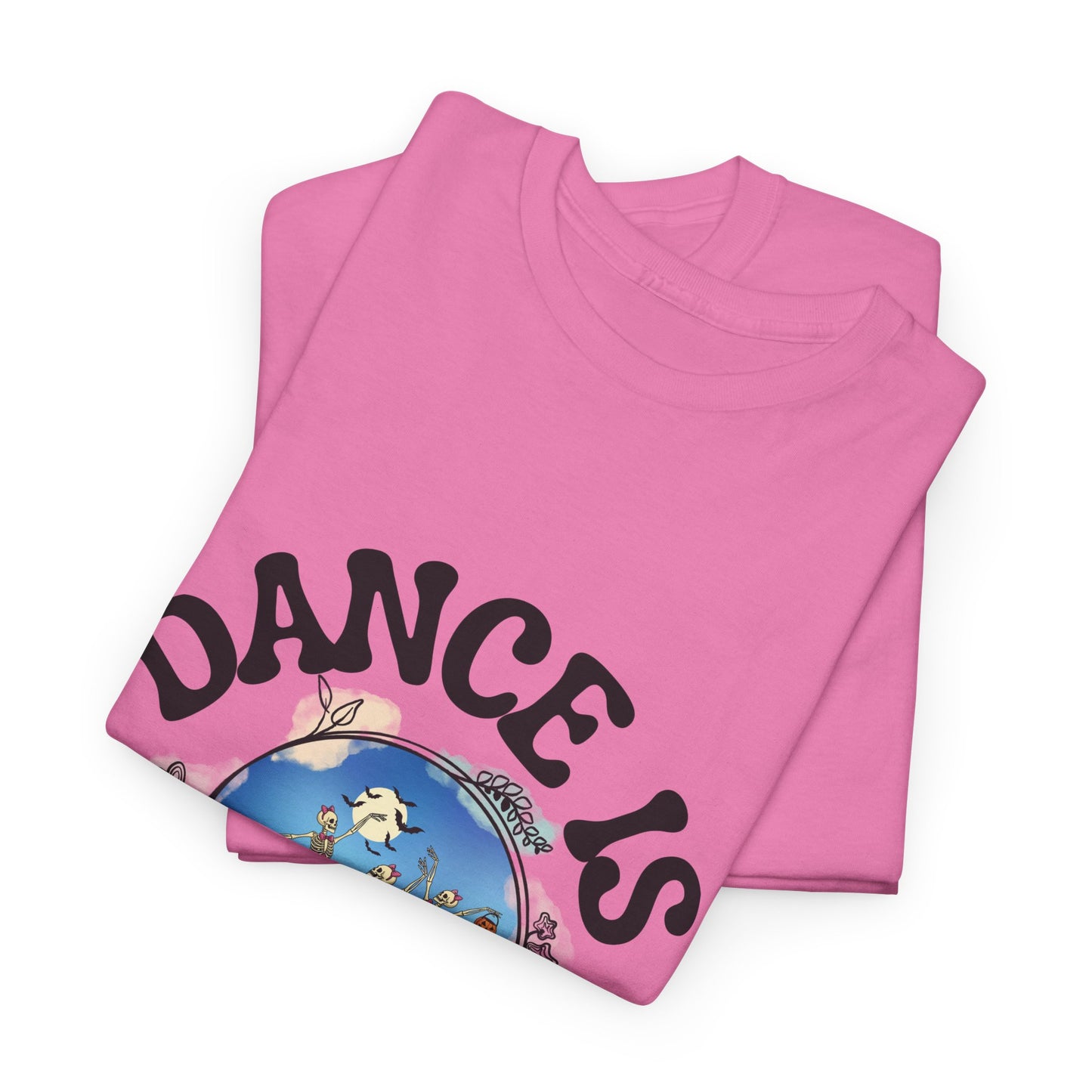 “Dance Is in My Bones” Halloween Dance T-Shirt with Dancing Skeletons Graphic - Unisex Heavy Cotton Tee