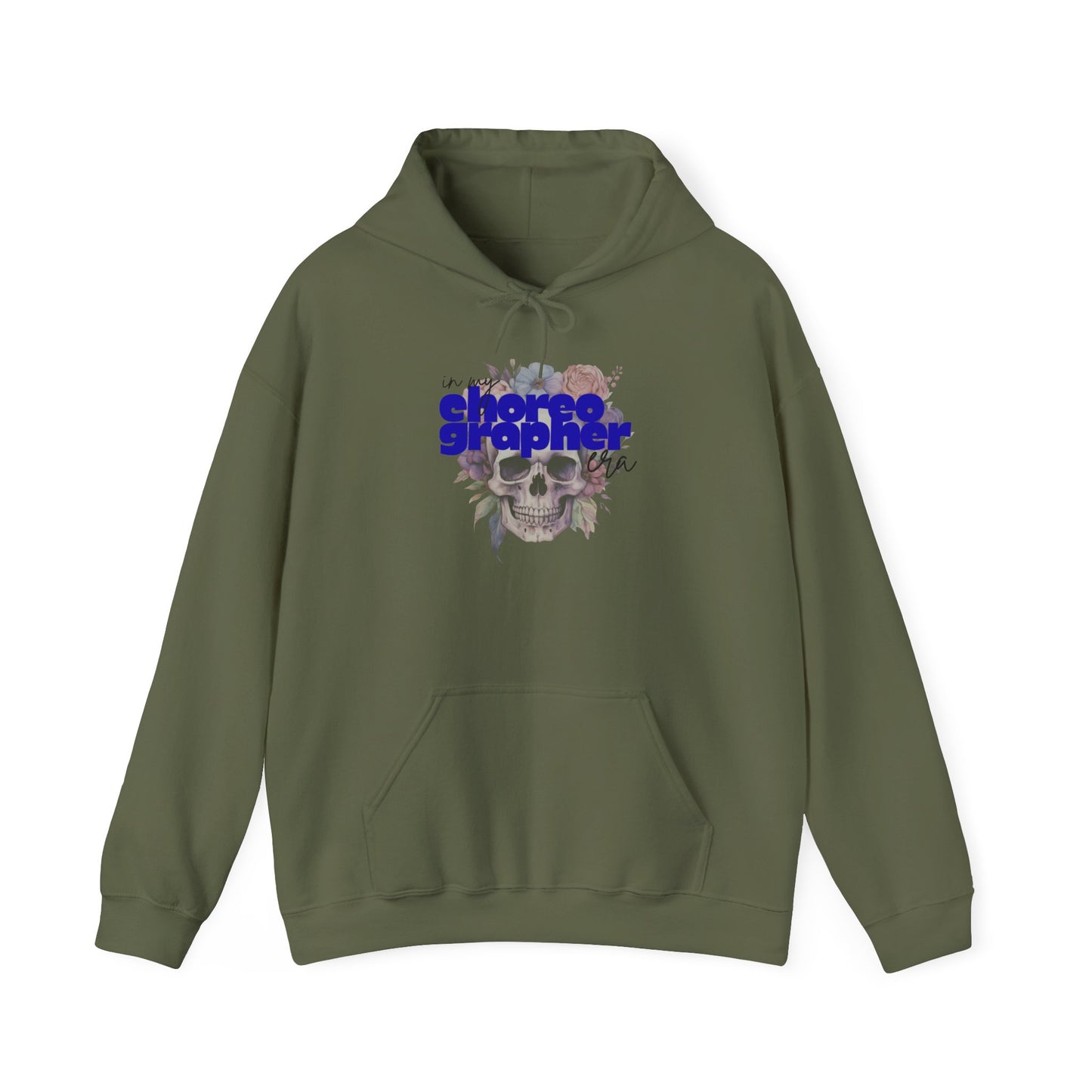"In My Choreographer Era" Hoodie – Unisex Heavy Blend™ Hooded Sweatshirt with Floral Skull Graphic for Dance Creatives