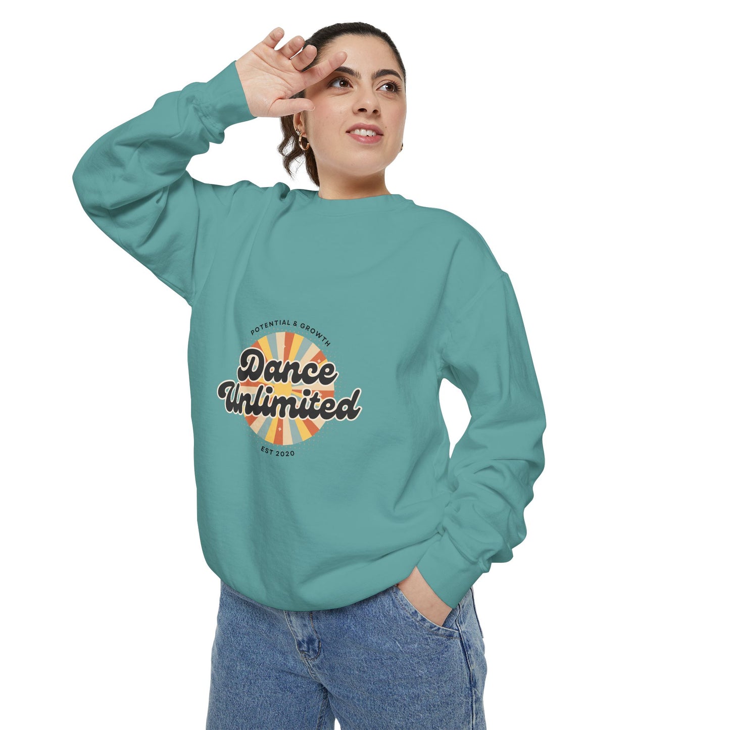 "Dance Unlimited – Potential & Growth" Unisex Lightweight Crewneck Sweatshirt – Retro-Inspired Motivational Dance Pullover for Performers & Creatives