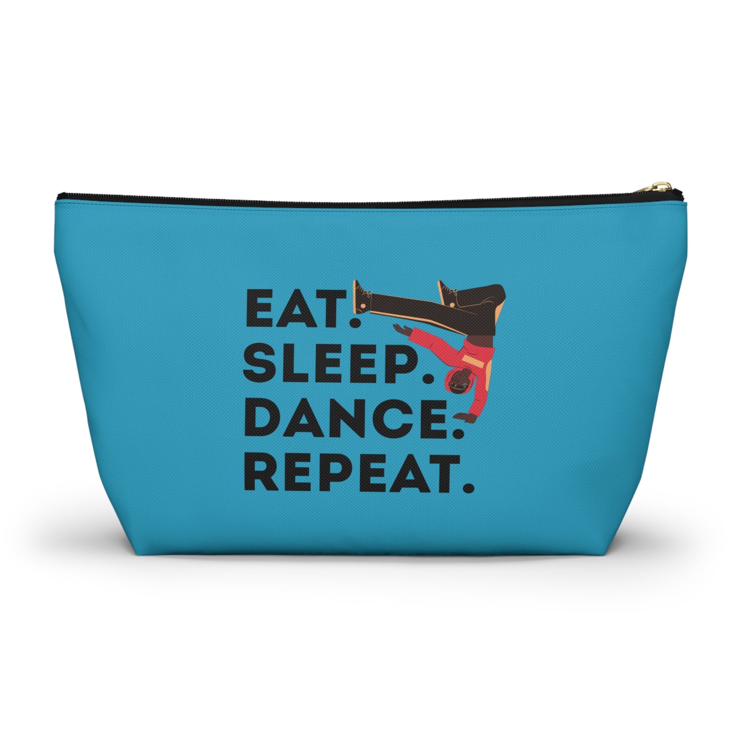 “Eat Sleep Dance Repeat” Makeup Bag – Bold B-Boy Dancer Graphic – Hip Hop Dance-Themed Zipper Pouch for Cosmetics, Accessories & Travel Essentials
