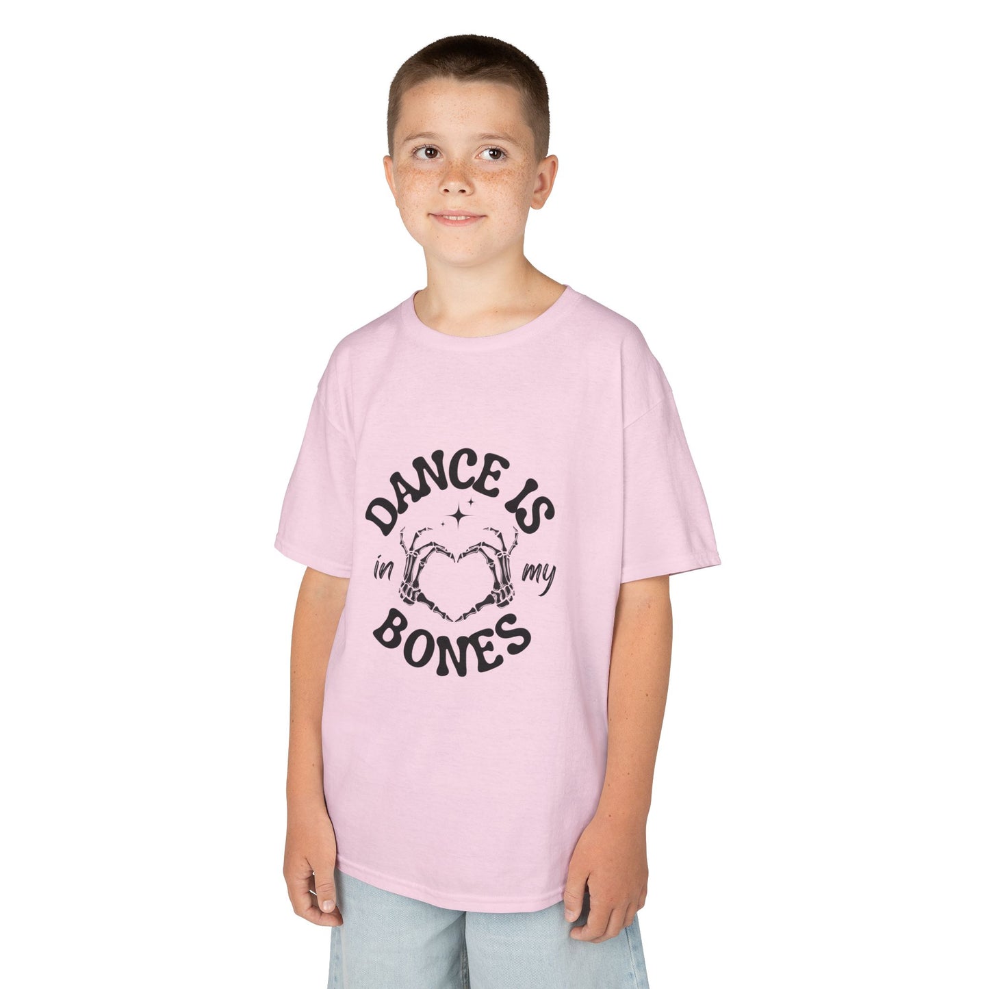 “Dance Is in My Bones” Halloween Dance T-Shirt with Cute Skeleton Heart Graphic - Kids Heavy Cotton™ Tee