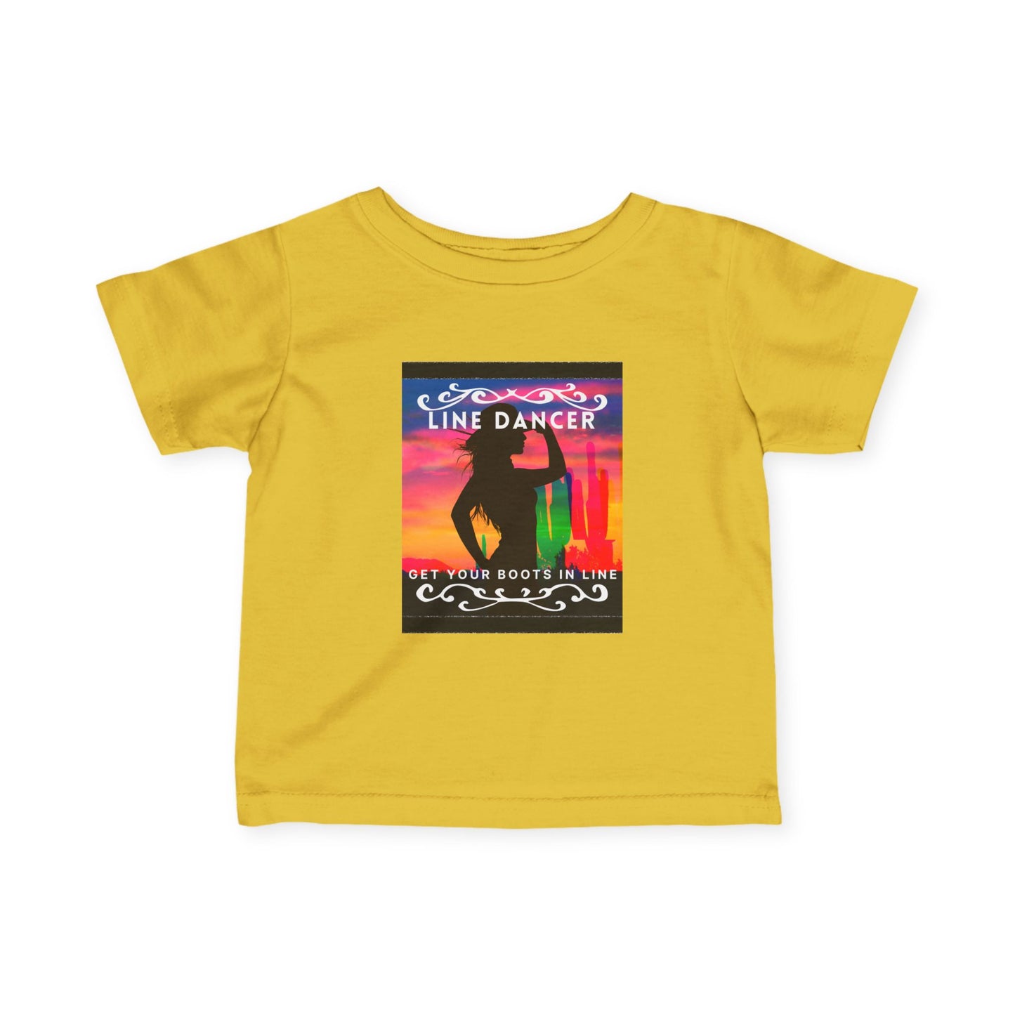 "Line Dancer, Get Your Boots in Line" Western-Inspired Graphic – Infant Fine Jersey Dance Tee