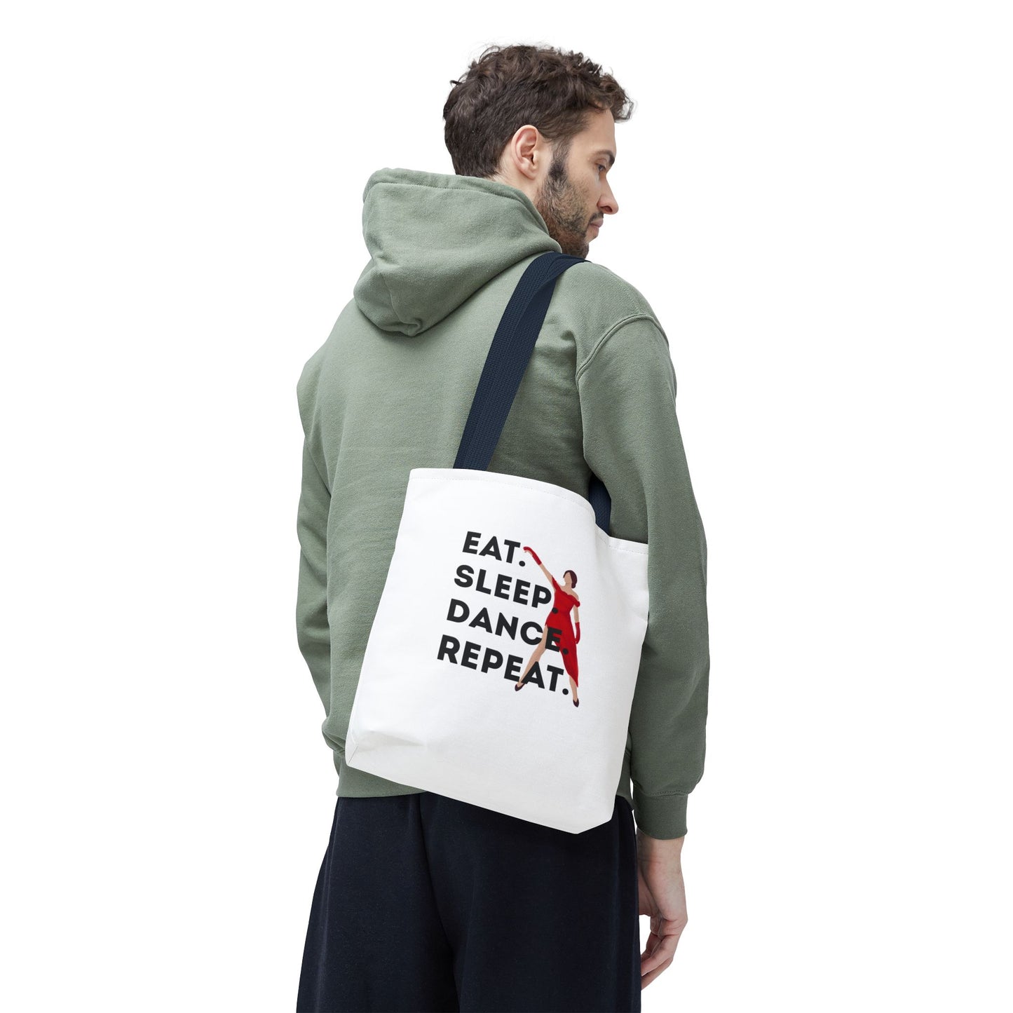 "Eat Sleep Dance Repeat" Canvas Tote Bag – Bold Dancer Graphic Dance Bag for Studio, School & Everyday Use