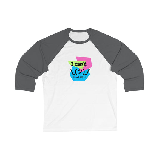 "I Can’t. I Have Dance." Unisex 3/4 Sleeve Baseball Tee – Retro 80s-Inspired Emoji Graphic Dance Shirt for Dancers and Performers
