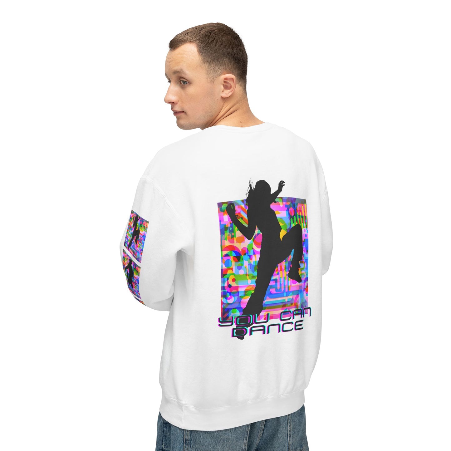 Levels Premium Collection Dance Crewneck Sweatshirt – Vibrant Unisex Streetwear Pullover with "Levels Pictures Textures" Front Text and Dancer Silhouettes on Sleeves