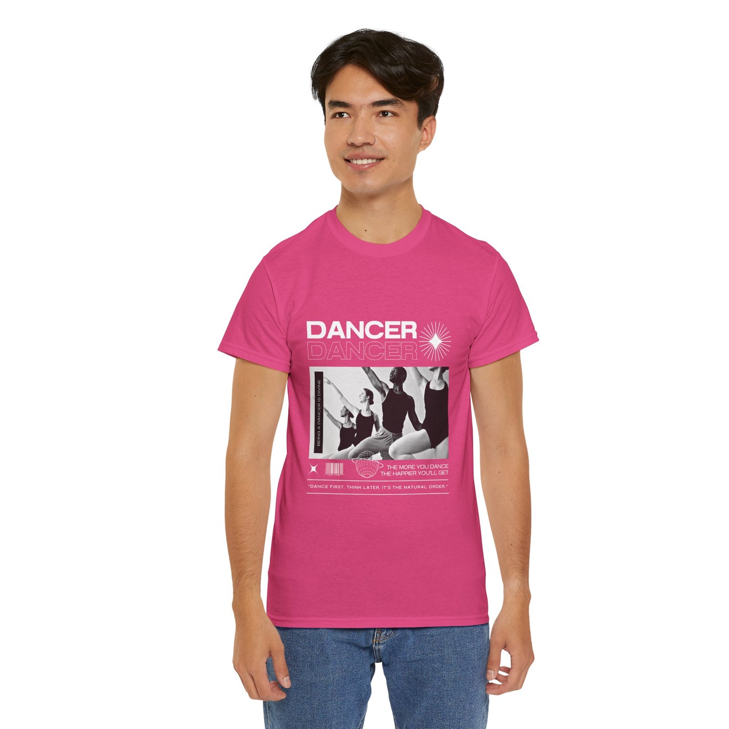 "Dancer" with ballet dancers at the Barre - Unisex Heavy Cotton Tee | Streetwear-Inspired Ballet Training Graphic T-Shirt for Dance Lovers