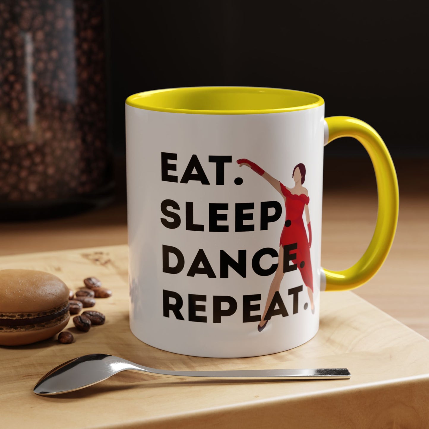 "Eat Sleep Dance Repeat" Accent Coffee Mug – Bold Dancer Graphic Ceramic Mug for Dance Lovers