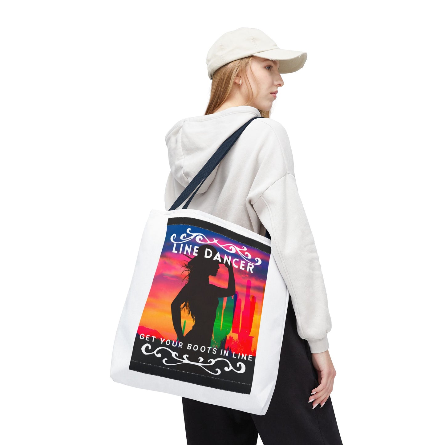 "Line Dancer, Boots on the Ground” Canvas Tote Bag – Cowgirl Graphic | Western Dance Bag for Country Lovers & Line Dancing Fans