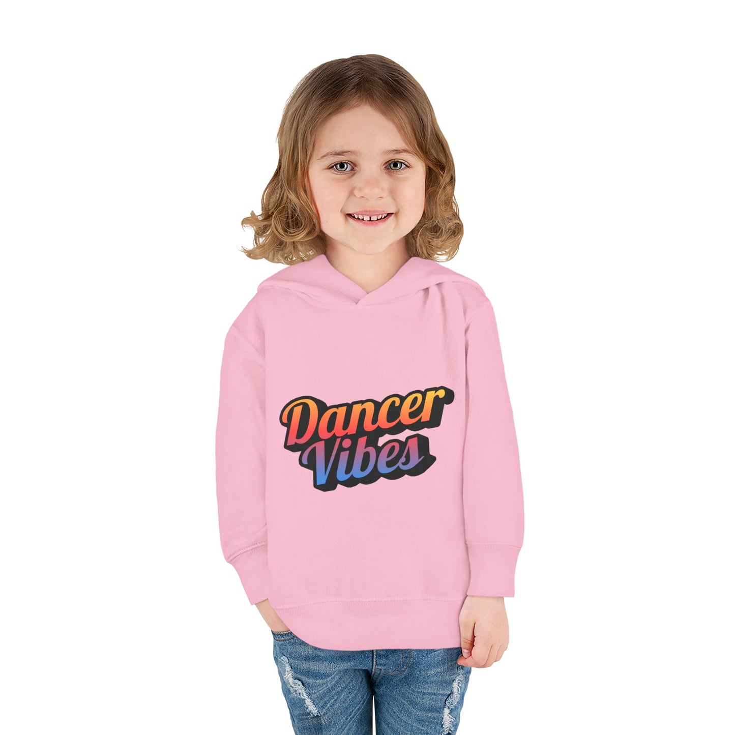 "Dancer Vibes" Toddler Pullover Hoodie – Colorful Dance-Themed Text Graphic Fleece Sweatshirt for Kids