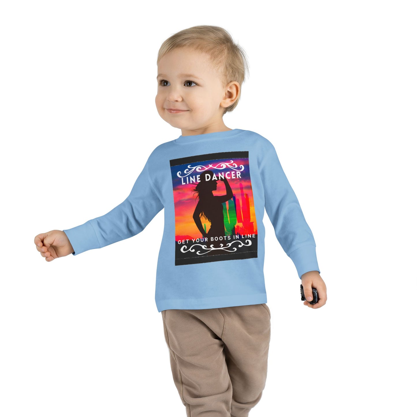 "Line Dancer – Get Your Boots in Line" Toddler Dance T-Shirt – Western-Inspired Long Sleeve Tee for Kids