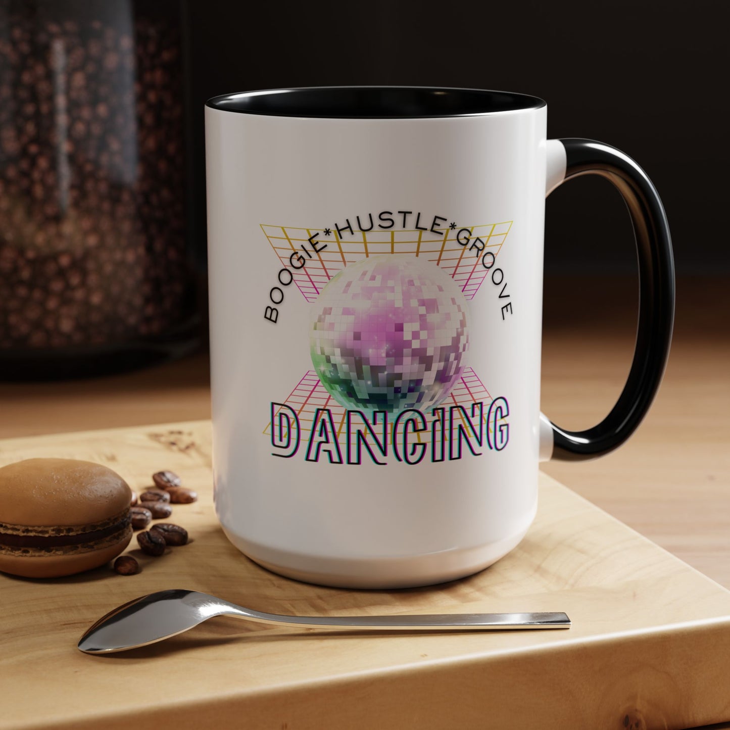 "Boogie, Hustle, Groove - Dancing" Disco Accent Coffee Mug – Fun Retro Dance Gift for Coffee Lovers