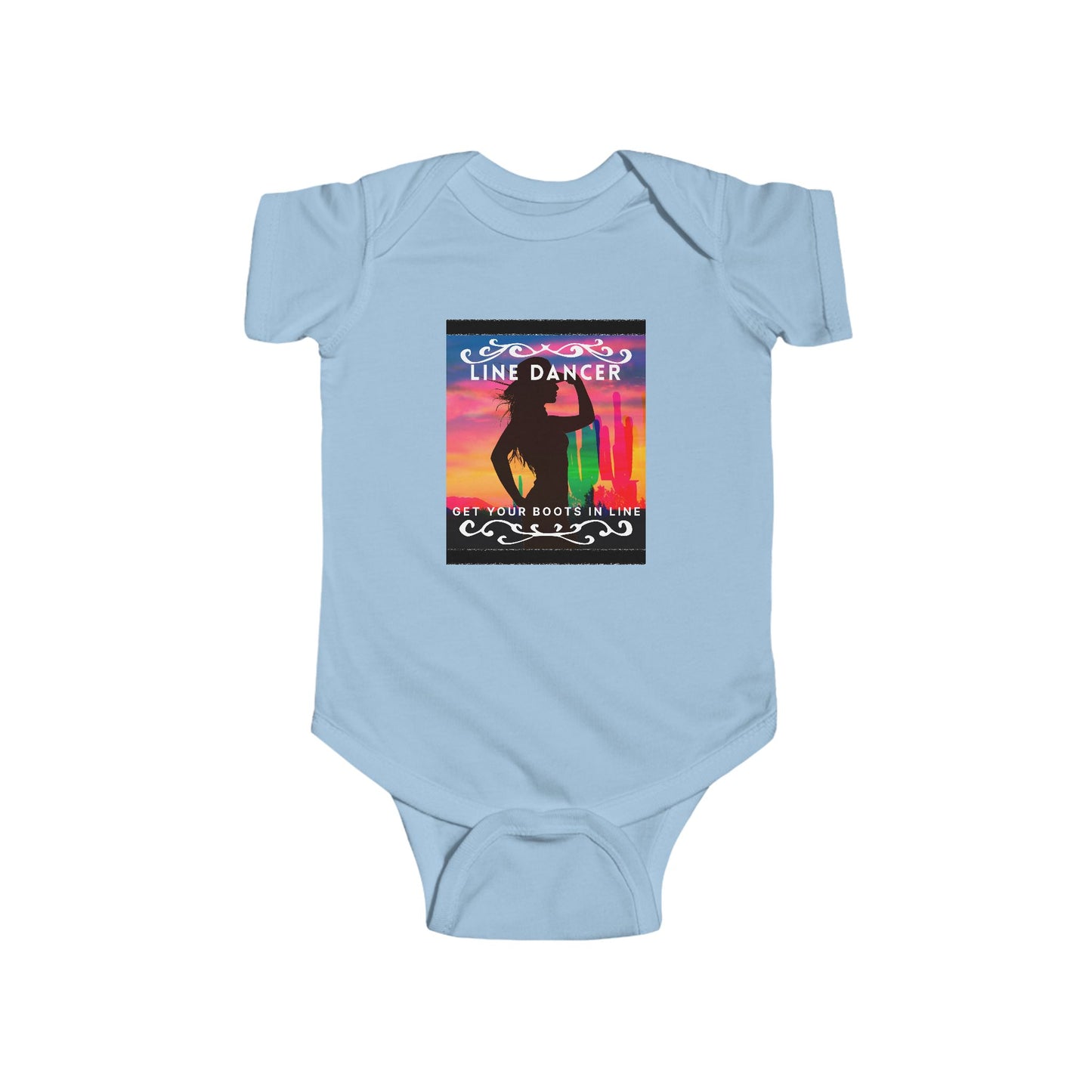 "Line Dancer, Get Your Boots in Line" Western-Inspired Graphic – Infant Fine Jersey Bodysuit