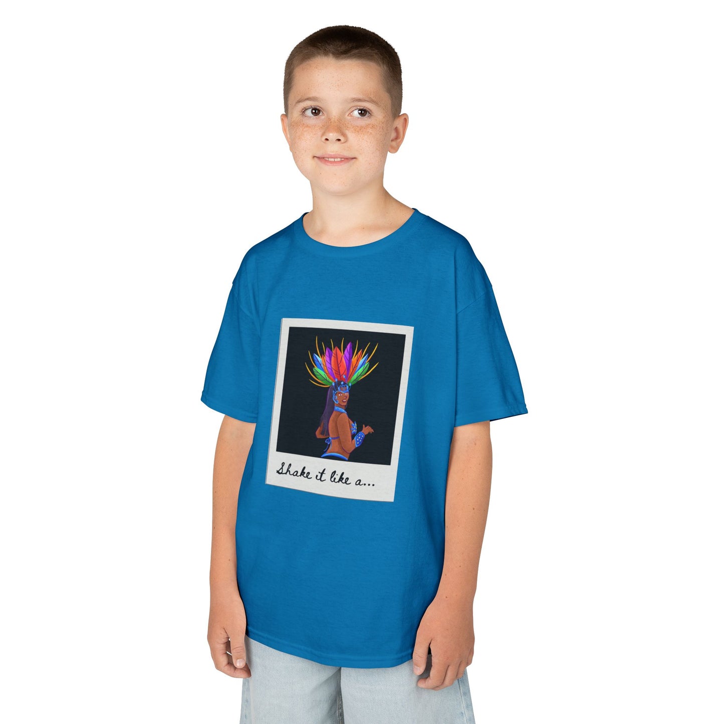 "Shake It Like a..." Youth Short Sleeve Tee β Carnival-Inspired Samba Dancer Graphic Dance Shirt for Kids