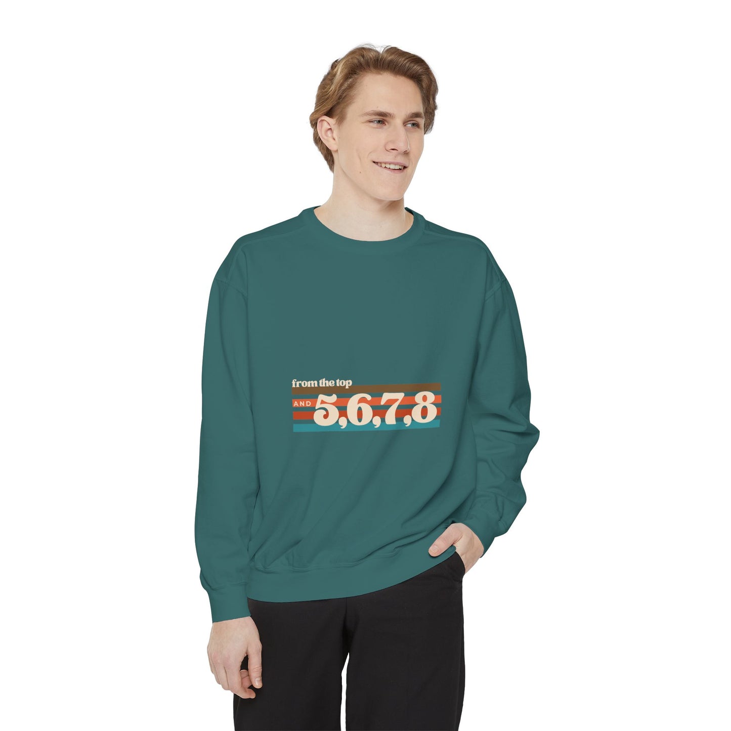 "From the Top and 5 6 7 8" Unisex Lightweight Crewneck Sweatshirt – Retro Dance Graphic Pullover for Dancers & Choreographers