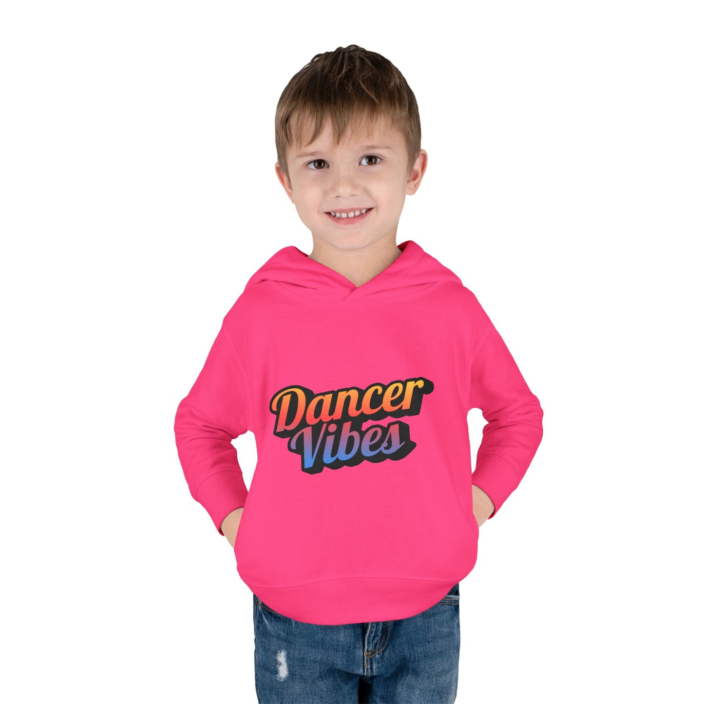 "Dancer Vibes" Toddler Pullover Hoodie – Colorful Dance-Themed Text Graphic Fleece Sweatshirt for Kids