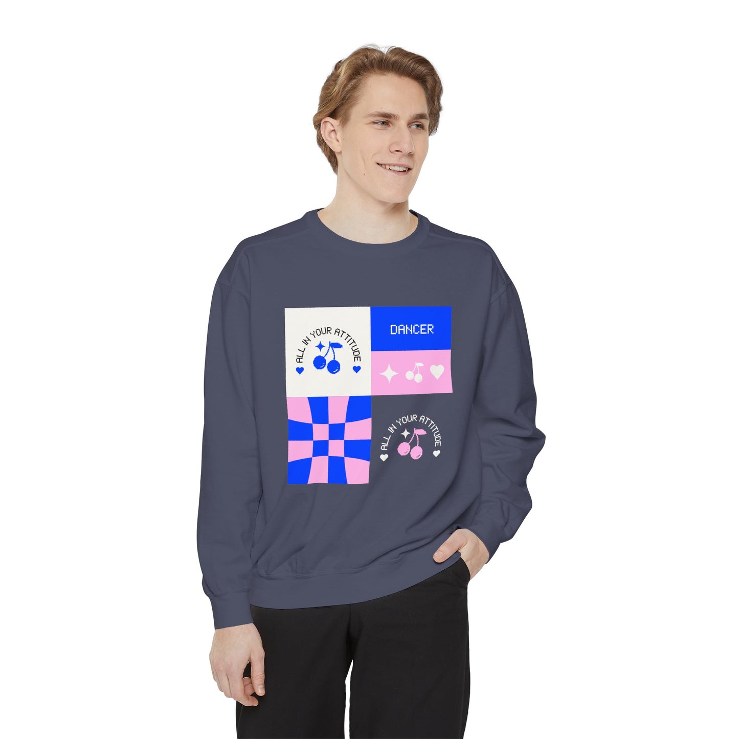 "Dancer – All in Your Attitude" Unisex Lightweight Crewneck Sweatshirt – Retro-Inspired Dance Graphic Pullover for Confident Movers & Performers